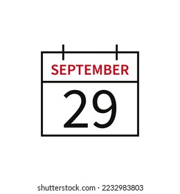 Calendar with date 29 september, line icon month name and date. Flat vector illustration for UI graphic design.