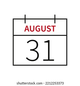 Calendar with date 31 august, line icon month name and date. Flat vector illustration for UI graphic design.