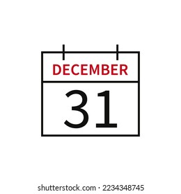 Calendario con fecha 31 de diciembre, icono de línea, nombre de mes y fecha. Ilustración vectorial plana para el diseño gráfico de la interfaz de usuario.