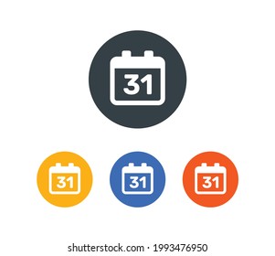 Calendar date 31 icon vector isolated on white background.