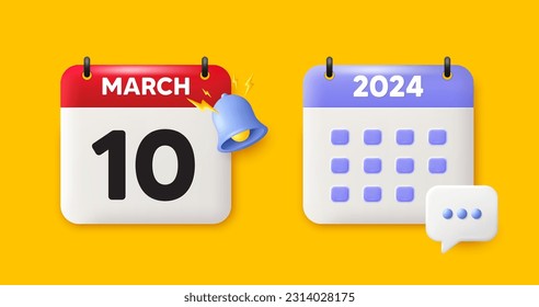 Kalender Datum 3d Symbol. 10. Tag des Monats Symbol. Datum des Ereignisplans Termine für Sitzungen 10. März Monat. Erinnerungsdatum des Kalenderereignisses Vektorgrafik