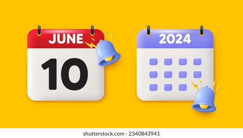 Calendar date 3d icon. 10th day of the month icon. Event schedule date. Meeting appointment time. 10th day of June month. Calendar event reminder date. Vector