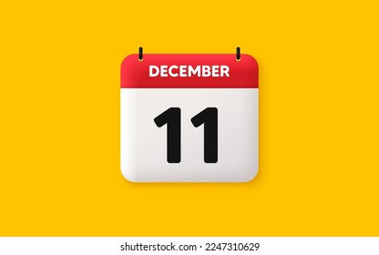 Kalender Datum 3d Symbol. 11. Tag des Monats Symbol. Datum des Ereignisplans Termine für Sitzungen Agenda Plan, Dezember Monatsplan 3d Kalender und Zeitplaner. Erinnerung an 11 Tage. Vektorgrafik