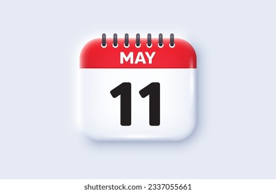 Icono 3d de fecha de calendario. Icono del 11º día del mes. Fecha de programación del evento. Hora de cita de la reunión. 11 de mayo de mes. Fecha del recordatorio del evento del calendario. Vector