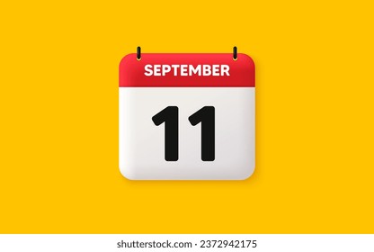 Calendar date 3d icon. 11th day of the month icon. Event schedule date. Meeting appointment time. Agenda plan, September month schedule 3d calendar and Time planner. 11th day day reminder. Vector
