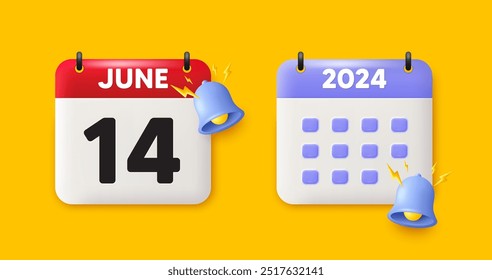 Calendar date 3d icon. 14th day of the month icon. Event schedule date. Meeting appointment time. 14th day of June month. Calendar event reminder date. Vector