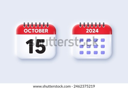Calendar date 3d icon. 15th day of the month icon. Event schedule date. Meeting appointment time. 15th day of October month. Calendar event reminder date. Vector