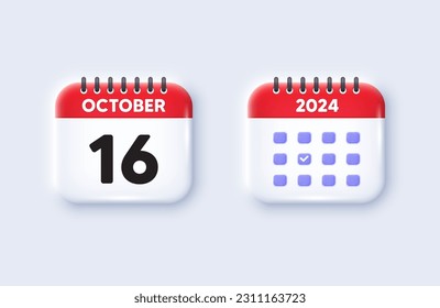 Calendar date 3d icon. 16th day of the month icon. Event schedule date. Meeting appointment time. 16th day of October month. Calendar event reminder date. Vector