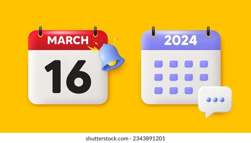 Calendar date 3d icon. 16th day of the month icon. Event schedule date. Meeting appointment time. 16th day of March month. Calendar event reminder date. Vector