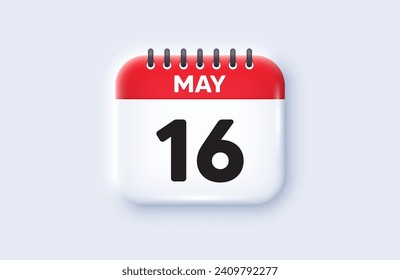 Calendar date 3d icon. 16th day of the month icon. Event schedule date. Meeting appointment time. 16th day of May month. Calendar event reminder date. Vector