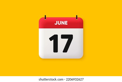 Kalender Datum 3d Symbol. 17. Tag des Monats Symbol. Datum des Ereignisplans Termine für Sitzungen Agenda Plan, Juni Monatsplan 3d Kalender und Zeitplaner. Erinnerung an 17 Tage. Vektorgrafik