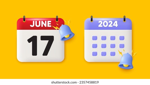 Calendar date 3d icon. 17th day of the month icon. Event schedule date. Meeting appointment time. 17th day of June month. Calendar event reminder date. Vector