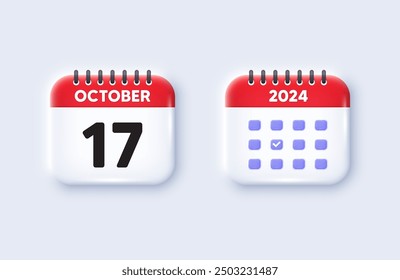 Calendar date 3d icon. 17th day of the month icon. Event schedule date. Meeting appointment time. 17th day of October month. Calendar event reminder date. Vector