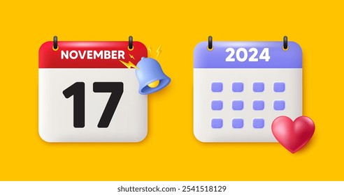 Calendar date 3d icon. 17th day of the month icon. Event schedule date. Meeting appointment time. 17th day of November month. Calendar event reminder date. Vector