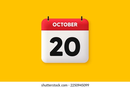 Kalender Datum 3d Symbol. 20. Tag des Monats Symbol. Datum des Ereignisplans Termine für Sitzungen Agenda Plan, Oktober Monatsplan 3d Kalender und Zeitplaner. Erinnerung an 20 Tage. Vektorgrafik