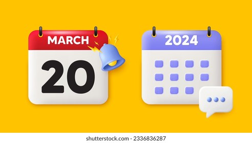 Calendar date 3d icon. 20th day of the month icon. Event schedule date. Meeting appointment time. 20th day of March month. Calendar event reminder date. Vector