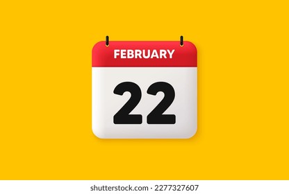 Kalender Datum 3d Symbol. 22. Tag des Monats Symbol. Datum des Ereignisplans Termine für Sitzungen Agenda Plan, Februar Monat Zeitplan 3d Kalender und Zeitplaner. Erinnerung an 22 Tage. Vektorgrafik