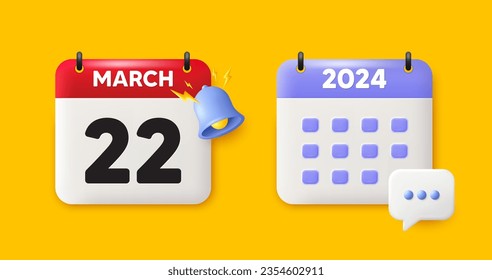 Calendar date 3d icon. 22th day of the month icon. Event schedule date. Meeting appointment time. 22th day of March month. Calendar event reminder date. Vector
