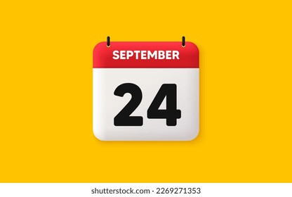 Calendar date 3d icon. 24th day of the month icon. Event schedule date. Meeting appointment time. Agenda plan, September month schedule 3d calendar and Time planner. 24th day day reminder. Vector