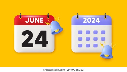 Calendar date 3d icon. 24th day of the month icon. Event schedule date. Meeting appointment time. 24th day of June month. Calendar event reminder date. Vector