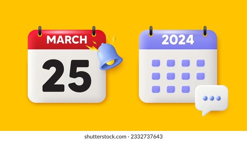 Calendar date 3d icon. 25th day of the month icon. Event schedule date. Meeting appointment time. 25th day of March month. Calendar event reminder date. Vector
