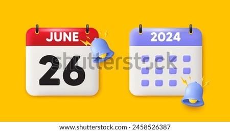 Calendar date 3d icon. 26th day of the month icon. Event schedule date. Meeting appointment time. 26th day of June month. Calendar event reminder date. Vector