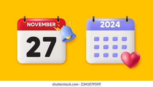 Calendar date 3d icon. 27th day of the month icon. Event schedule date. Meeting appointment time. 27th day of November month. Calendar event reminder date. Vector