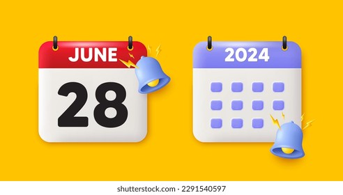 Calendar date 3d icon. 28th day of the month icon. Event schedule date. Meeting appointment time. 28th day of June month. Calendar event reminder date. Vector