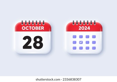 Calendar date 3d icon. 28th day of the month icon. Event schedule date. Meeting appointment time. 28th day of October month. Calendar event reminder date. Vector