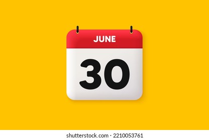 Calendar date 3d icon. 30th day of the month icon. Event schedule date. Meeting appointment time. Agenda plan, June month schedule 3d calendar and Time planner. 30th day day reminder. Vector