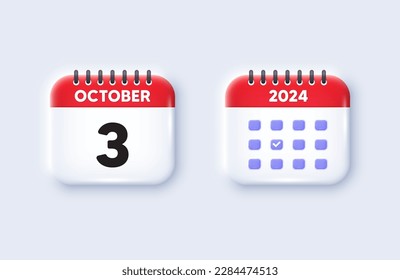 Calendar date 3d icon. 3rd day of the month icon. Event schedule date. Meeting appointment time. 3rd day of October month. Calendar event reminder date. Vector