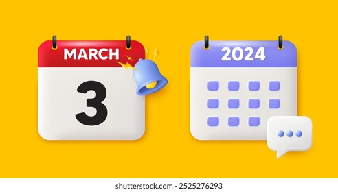 Calendar date 3d icon. 3rd day of the month icon. Event schedule date. Meeting appointment time. 3rd day of March month. Calendar event reminder date. Vector