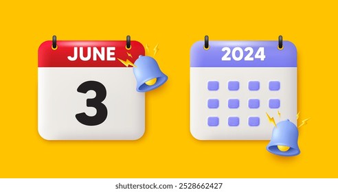 Calendar date 3d icon. 3rd day of the month icon. Event schedule date. Meeting appointment time. 3rd day of June month. Calendar event reminder date. Vector