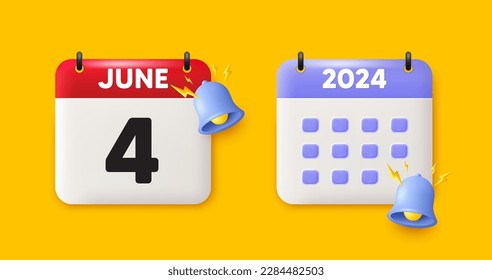 Calendar date 3d icon. 4th day of the month icon. Event schedule date. Meeting appointment time. 4th day of June month. Calendar event reminder date. Vector