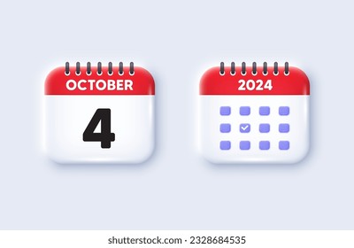 Calendar date 3d icon. 4th day of the month icon. Event schedule date. Meeting appointment time. 4th day of October month. Calendar event reminder date. Vector