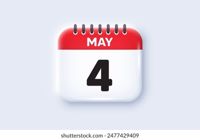 Calendar date 3d icon. 4th day of the month icon. Event schedule date. Meeting appointment time. 4th day of May month. Calendar event reminder date. Vector