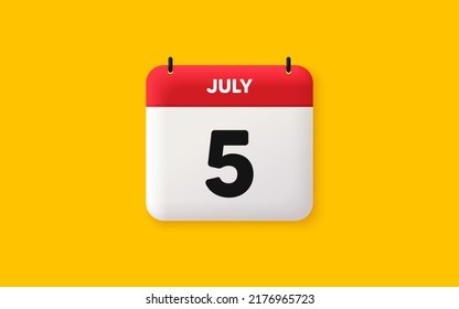 Kalender Datum 3d Symbol. 5. Tag des Monats Symbol. Datum des Ereignisplans Termine für Sitzungen Agenda Plan, Juli Monat Zeitplan 3d Kalender und Zeitplaner. Erinnerung an den 5. Tag. Vektorgrafik