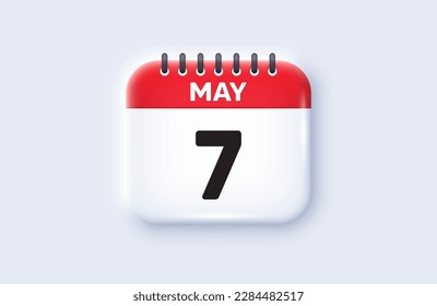 Calendar date 3d icon. 7th day of the month icon. Event schedule date. Meeting appointment time. 7th day of May month. Calendar event reminder date. Vector