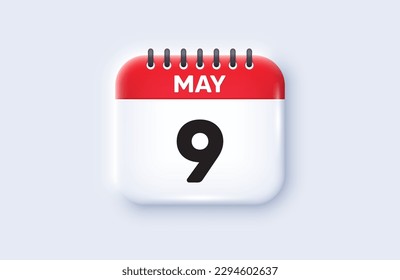 Calendar date 3d icon. 9th day of the month icon. Event schedule date. Meeting appointment time. 9th day of May month. Calendar event reminder date. Vector