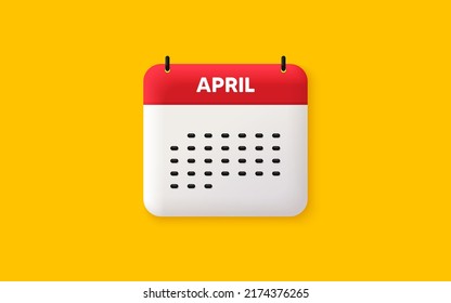 Calendar date 3d icon. April month icon. Event schedule Apr date. Meeting appointment planner. Agenda plan, Month schedule 3d calendar and Time planner. April day reminder. Vector