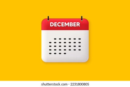 Calendar date 3d icon. December month icon. Event schedule Dec date. Meeting appointment planner. Agenda plan, Month schedule 3d calendar and Time planner. December day reminder. Vector