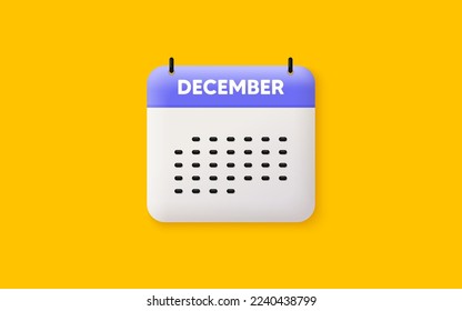 Calendar date 3d icon. December month icon. Event schedule Dec date. Meeting appointment planner. Agenda plan, Month schedule 3d calendar and Time planner. December day reminder. Vector