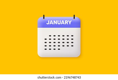 Calendar date 3d icon. January month icon. Event schedule Jan date. Meeting appointment planner. Agenda plan, Month schedule 3d calendar and Time planner. January day reminder. Vector