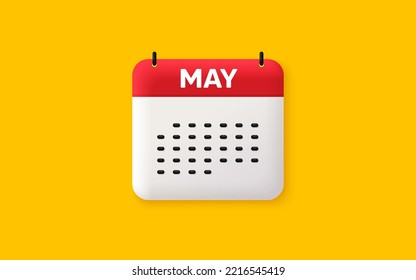 Calendar date 3d icon. May month icon. Event schedule May date. Meeting appointment planner. Agenda plan, Month schedule 3d calendar and Time planner. May day reminder. Vector