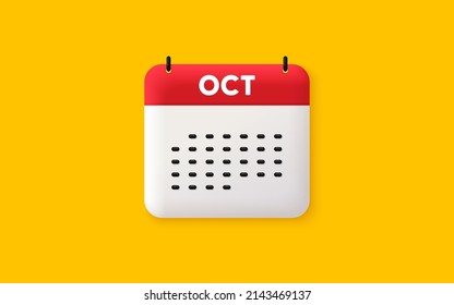 Calendar date 3d icon. October month icon. Event schedule Oct date. Meeting appointment planner. Agenda plan, Month schedule 3d calendar and Time planner. October day reminder. Vector