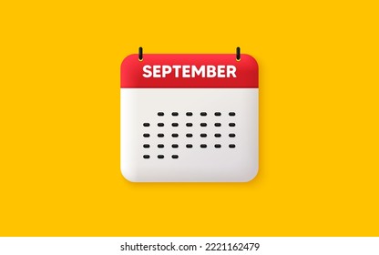Icono 3d de fecha de calendario. Icono del mes de septiembre. Programación de eventos Fecha de setiembre. Planificador de citas de reunión. Plan de la agenda, calendario 3d del mes y calendario. Recordatorio del día de septiembre. Vector