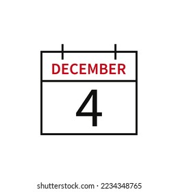 Calendar with date 4 december, line icon month name and date. Flat vector illustration for UI graphic design.