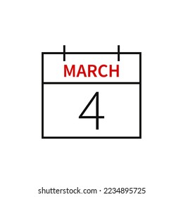 Calendar with date 4 march, line icon month name and date. Flat vector illustration for UI graphic design.