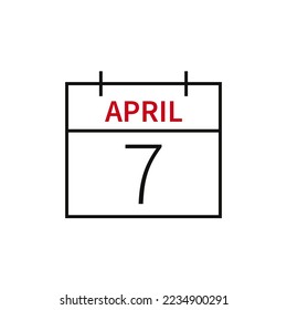Calendar with date 7 april, line icon month name and date. Flat vector illustration for UI graphic design.