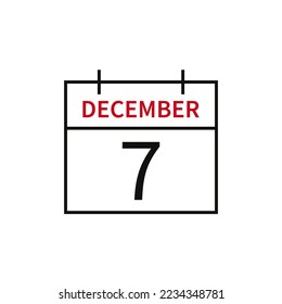Calendar with date 7 december, line icon month name and date. Flat vector illustration for UI graphic design.